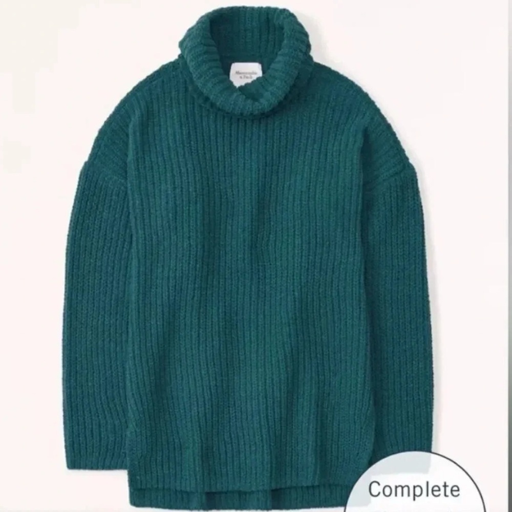 Abercrombie & Fitch Chunky Ribbed Knit Turtleneck Green Sweater